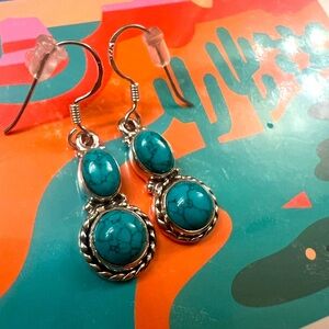 Turquoise Dangle Earrings Navajo 925 Silver Authentic Native American Handmade
